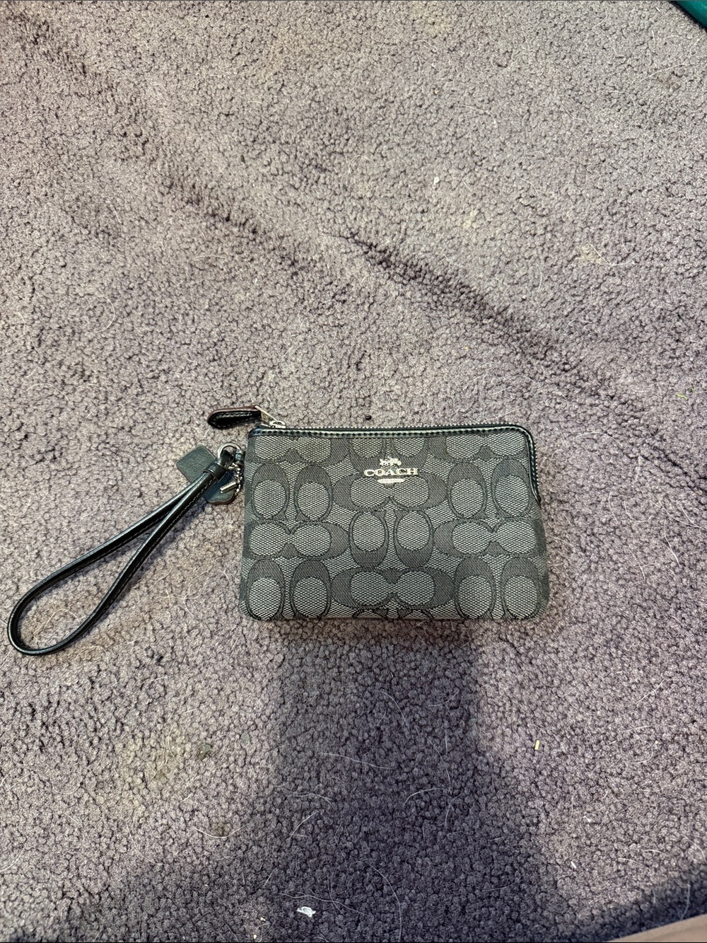 Coach Gray Signature Small Wristlet with Wrist Strap